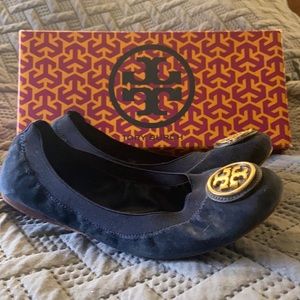 Navy Blue Suede Tory Burch Flats Sz 7.5